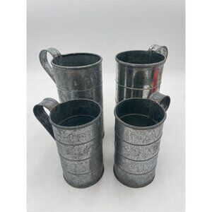 Set Of 4 Rustic Galvanized Metal Measuring Cups & Pitchers For Farmhouse-Style D